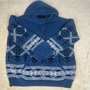 Lucky Brand Hoodie Sweater Thick Heavy Kangaroo‎ Pouch Cotton Cabincore Aztec L